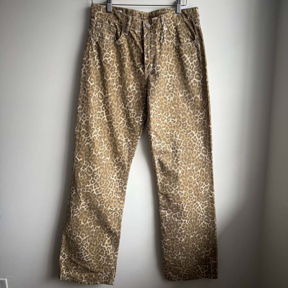 Zara Leopard Print Wide Leg Jeans - Brown & Tan